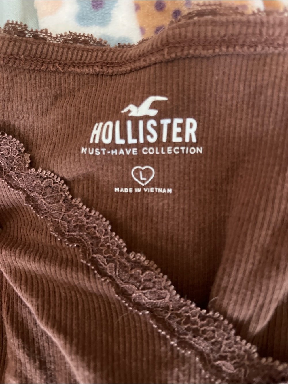 Hollister Women's Rust-Brown Ribbed Lace-Trim Long Sleeve Top - Picture 2 of 3